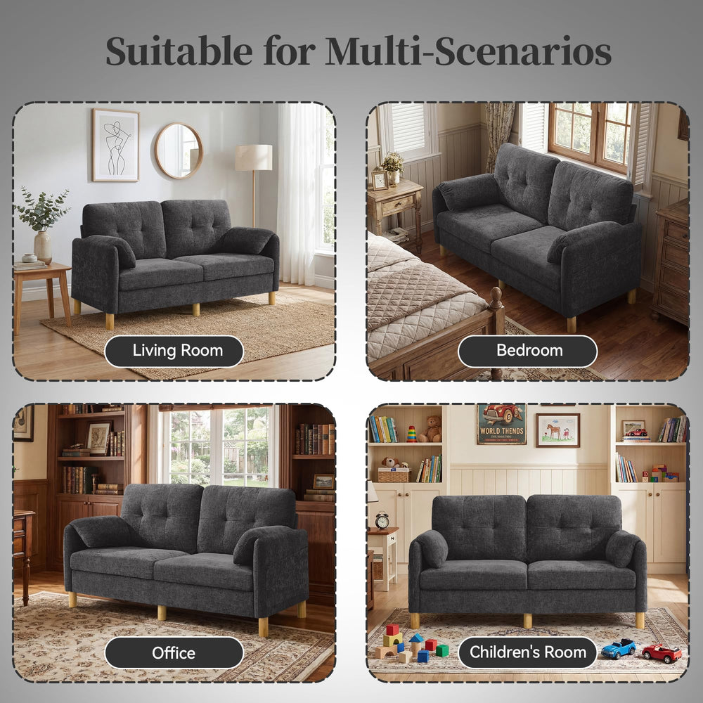 Mid-Century Chenille Loveseat with Storage Pockets