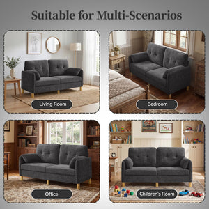 Mid-Century Chenille Loveseat with Storage Pockets