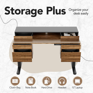 Electric Standing Desk with 6 Drawers & Monitor Shelf, 55 Inch