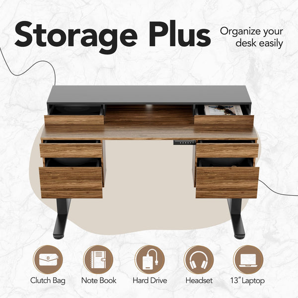 Electric Standing Desk with 6 Drawers & Monitor Shelf, 55 Inch