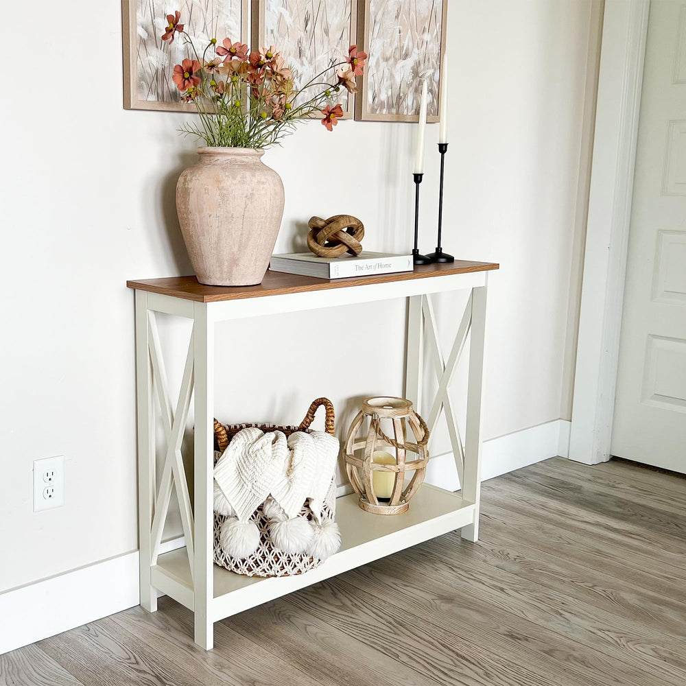 Narrow Console Table with X-Shape Design