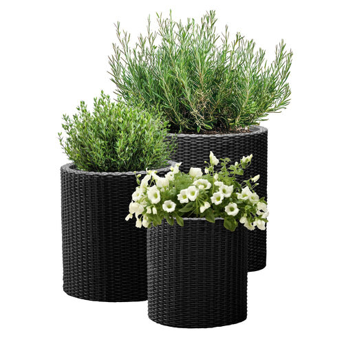 Cylinder Rattan Resin Planters Set of 3 – Indoor & Outdoor