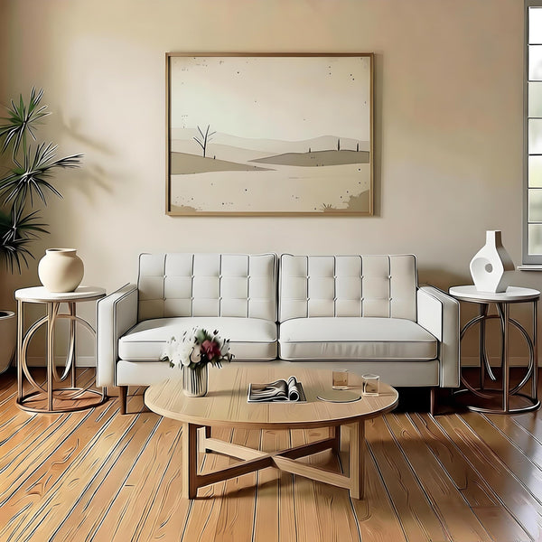 Round End Table with Gold O-Shaped Base