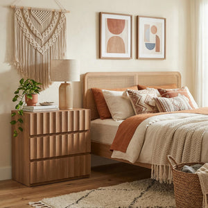 Fluted Nightstand Set of 2 with 3-Drawer Storage