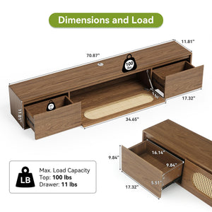 71" Floating TV Stand Wall Mounted with Drawers & Flip-Down Cabinet