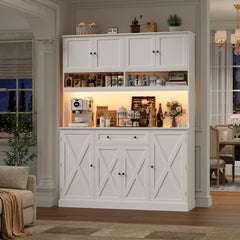 Tall Kitchen Pantry Cabinet with LED & Charging Station