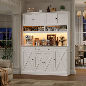 Tall Kitchen Pantry Cabinet with LED & Charging Station