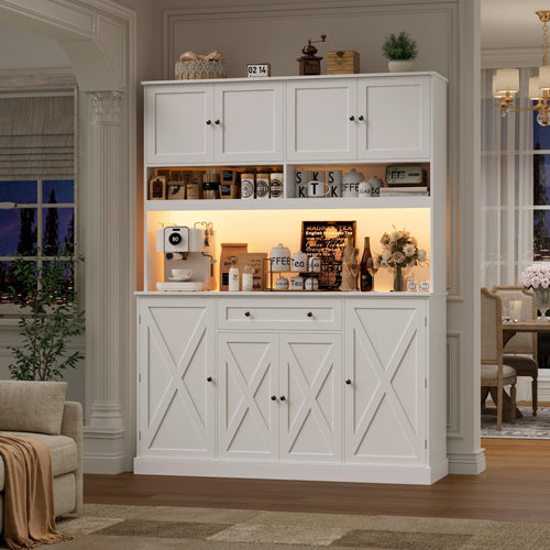 Tall Kitchen Pantry Cabinet with LED & Charging Station