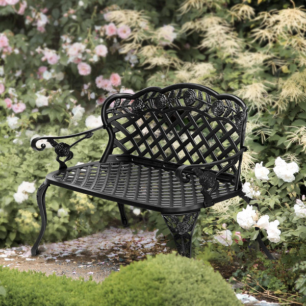 42.5" Antique Cast Aluminum Outdoor Garden Bench – 2-3 Person Seating