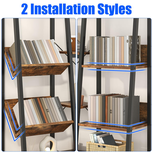 Ladder Bookshelf with 4 Doors & 12 Open Shelves