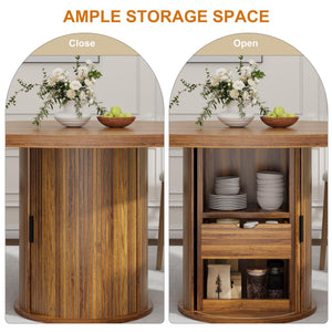 47 Inch Round Dining Table with Storage Shelf & Drawer — Seats 4 to 6