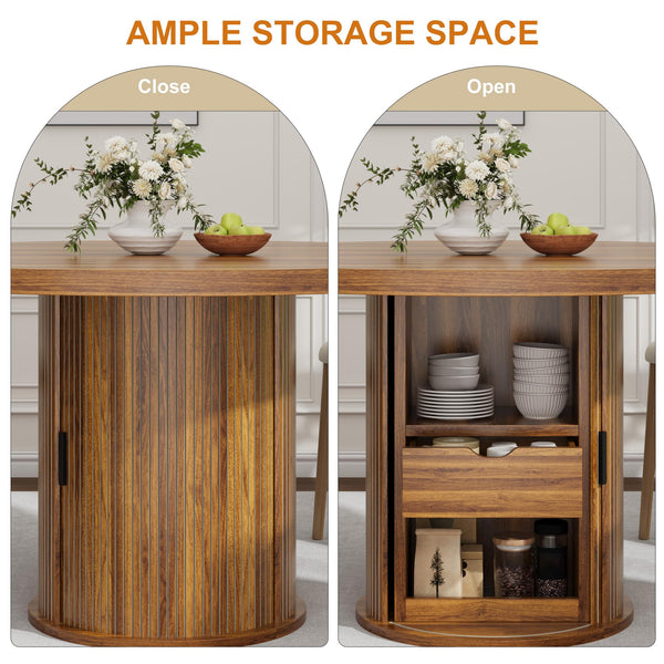 47 Inch Round Dining Table with Storage Shelf & Drawer — Seats 4 to 6