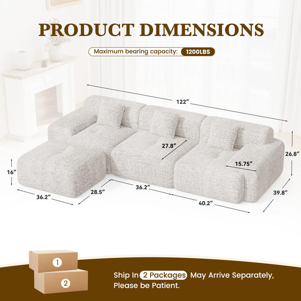 Modular Sectional Sofa L-Shaped Convertible Couch with Ottoman