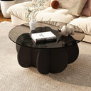 Round Glass Coffee Table with Wood Base