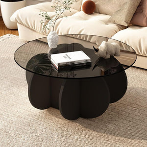 Round Glass Coffee Table with Wood Base