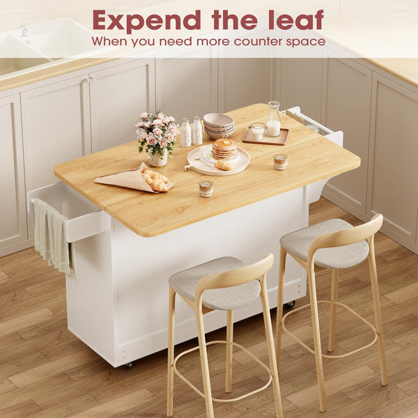 Rolling Kitchen Island with Storage & Drop Leaf