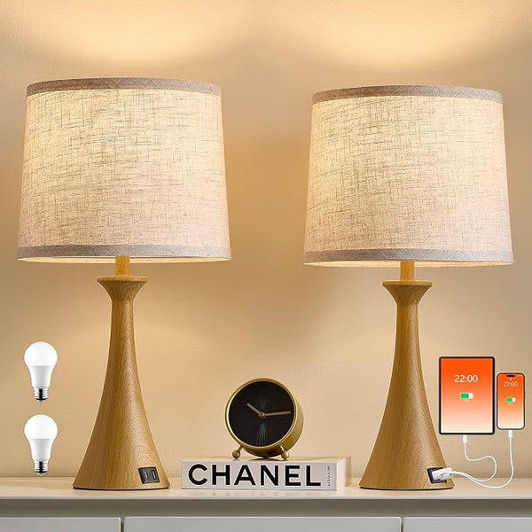 Touch Table Lamps Set of 2 – 21", USB C+A Ports, 3-Way Dimmable