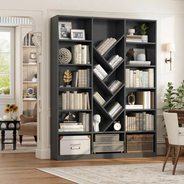 6-Tier Tree Bookshelf, 71" Tall Floor Standing Bookcase