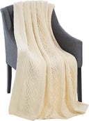 Merino Wool Cable Knit Aran Throw Blanket 44x69 Inches