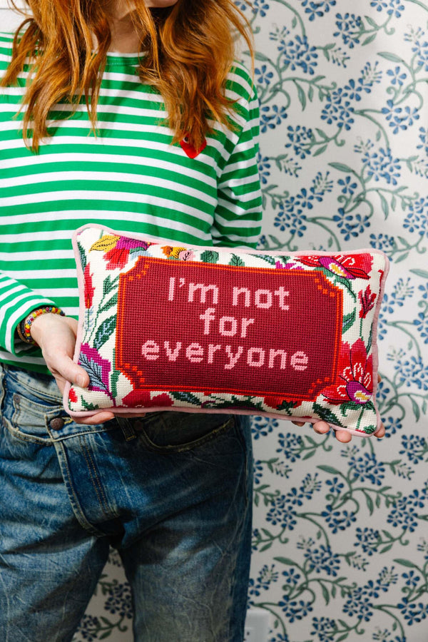 Needlepoint Throw Pillow - Not for Everyone - 9"x15" Small - Red Cotton