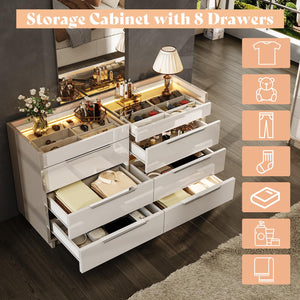 3-Piece Bedroom Dresser Set with LED Light & Nightstands with Charging Station