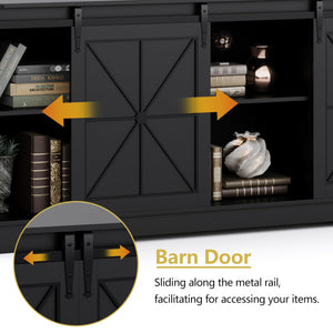 Farmhouse TV Stand with Sliding Barn Doors & Storage Cabinets