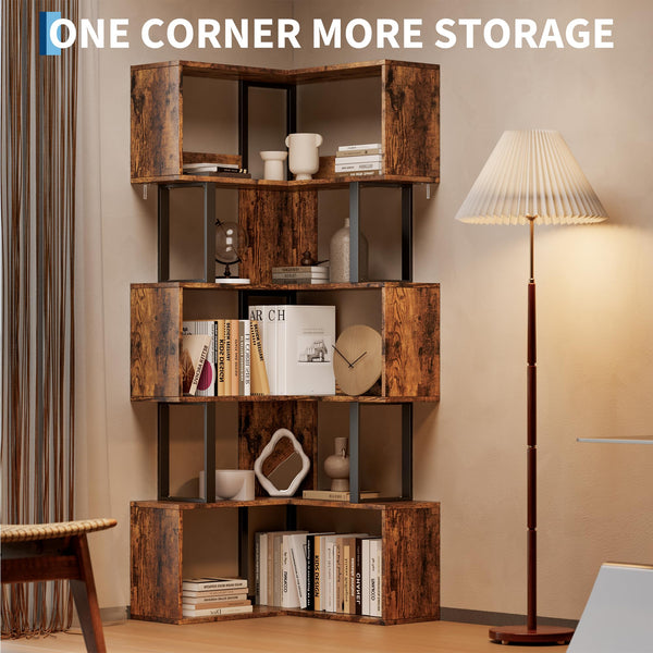 6-Tier L-Shaped Corner Bookshelf