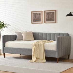Twin Size Upholstered Daybed with Adjustable Backrest & Wood Slat Support