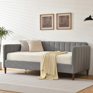 Twin Upholstered Daybed with Adjustable Backrest & Wood Slat Support