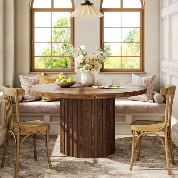 47" Round Solid Wood Dining Table – Farmhouse Pedestal Base