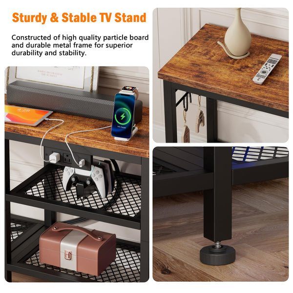 TV Stand with Power Outlets & Open Storage Shelves for 55 Inch TVs