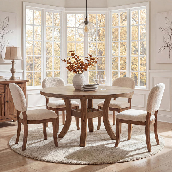 47" Round Solid Wood Dining Table with Curved Legs