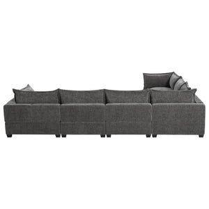 U-Shaped Sectional Sofa with Storage Ottoman – 7-Seat Chenille Couch, Grey