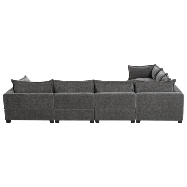 U-Shaped Sectional Sofa with Storage Ottoman – 7-Seat Chenille Couch, Grey