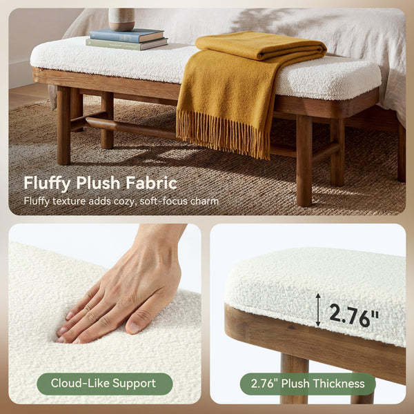 55" Upholstered Bedroom Bench with Faux Shearling Cushion