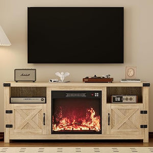 Farmhouse Fireplace TV Stand with Electric Hearth – Fits TVs up to 65"