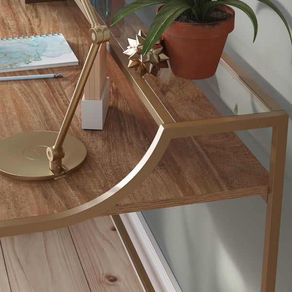 Writing Desk with Glass Shelf – Sindoori Mango & Satin Gold Frame