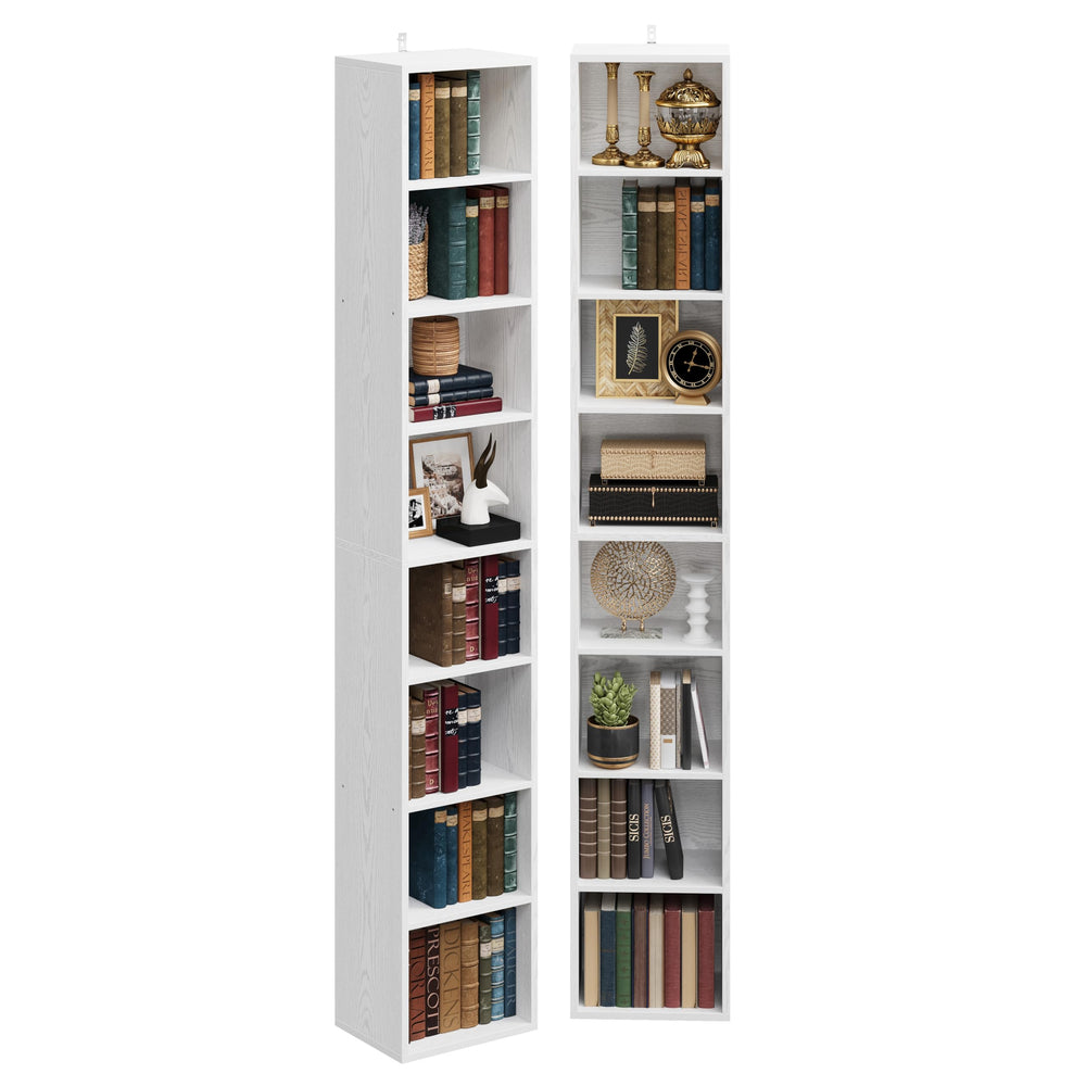 8-Tier Tall Narrow Bookshelf Set of 2, 71" Corner Bookcase