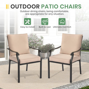Metal Stackable Outdoor Patio Dining Chairs Set with Cushions – Khaki