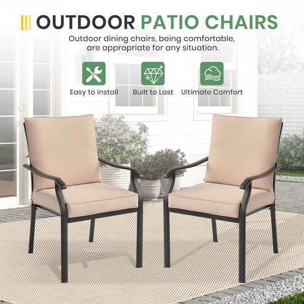 Metal Stackable Outdoor Patio Dining Chairs Set with Cushions – Khaki