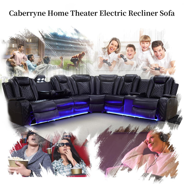 Power Recliner Sectional Sofa with LED Lights