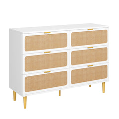 Rattan 6-Drawer Dresser – Boho Farmhouse Chest of Drawers
