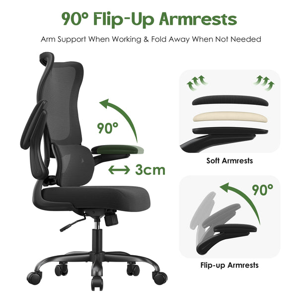 Ergonomic Mesh Office Chair with Lumbar Support & Flip-Up Armrests