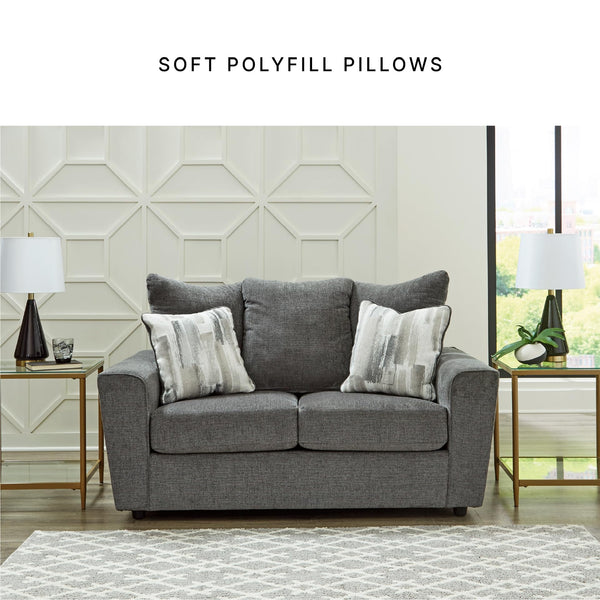 Gray Loveseat with Flared Arms & Accent Pillows