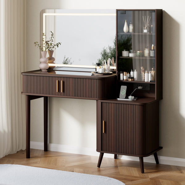 51" Fluted Makeup Vanity Desk with Mirror & Lights
