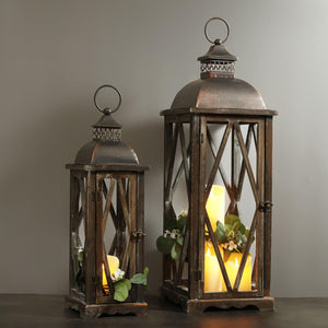 Farmhouse Outdoor Lanterns Set of 2 – Rustic Candle Holder Decor for Patio, Porch & Garden