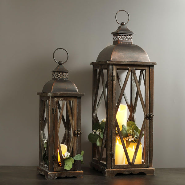 Farmhouse Outdoor Lanterns Set of 2 – Rustic Candle Holder Decor for Patio, Porch & Garden