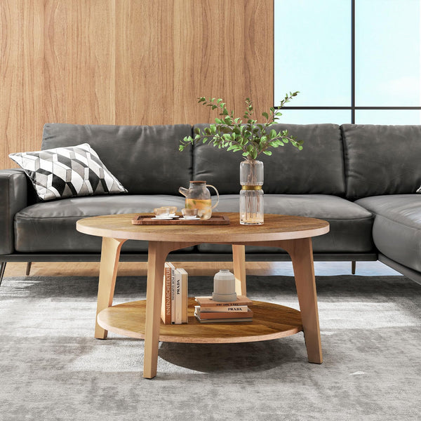 Round Coffee Table with Storage, 2-Tier