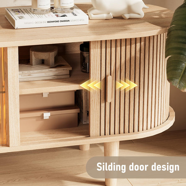 70-Inch Fluted TV Stand with LED Lights & Sliding Doors