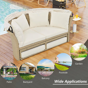 Outdoor Convertible Patio Daybed with Retractable Canopy
